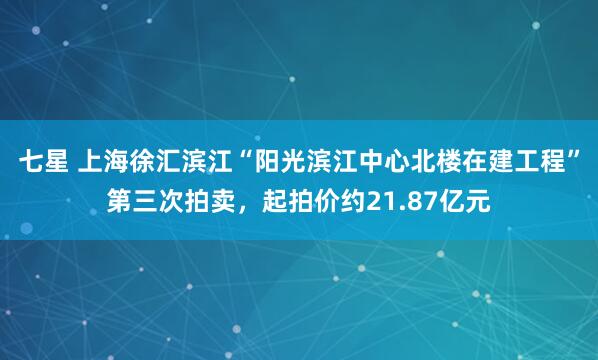 七星 上海徐汇滨江“阳光滨江中心北楼在建工程”第三次拍卖，起拍价约21.87亿元